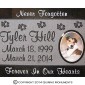 Paw prints and a ceramic steel photo of Tyler offer a lasting memorial for this beloved dog.