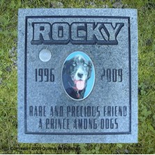 All who see Rocky's headstone will know that he was a Rare and Precious Friend, A prince among dogs and he will not be forgotten.